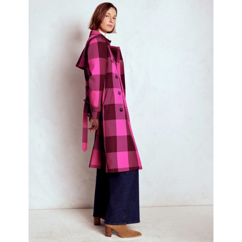 Boden 4P Cheltenham Trench Coat Pink Peony, Chestnut Gingham - Picture 11 of 11